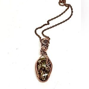 HAND CRAFTED River Jasper Copper Wire Wrapped Pendant Necklace, Handmade Jewelry
